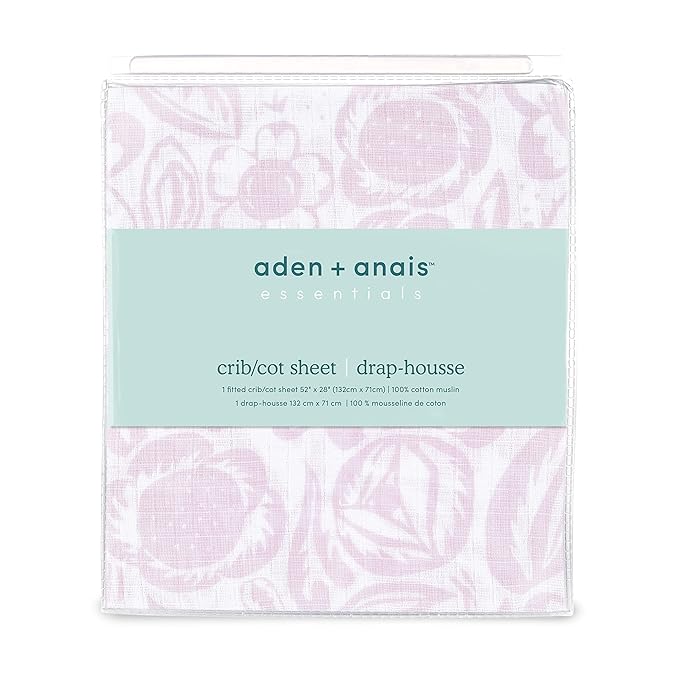 aden + anais Essentials Classic Crib Sheet, 100% Cotton Muslin, Super Soft, Breathable, Tailored Snug Fit, Damsel - Savoy