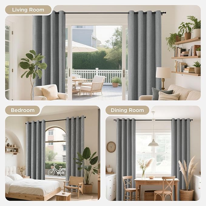 Joydeco Light Grey Blackout Curtains 90 Inches Long, Curtains 90 Inch Length 1 Panel for Bedroom, Thermal Insulated Linen Black Out Curtains with Grommets(100x90, Light Grey)