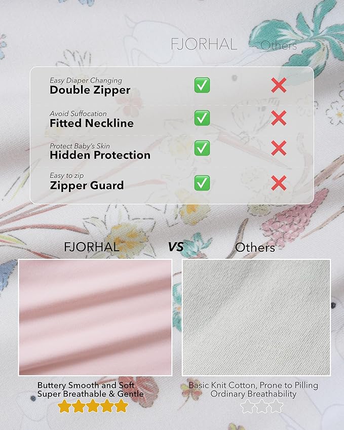 FJORHAL Rayon Made from Bamboo Sleep Sack – TOG 1.0 Soft Wearable Blanket for Infants & Toddlers