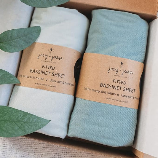 Bassinet Fitted Sheets for Chicco LullaGo Anywhere, Baby Bjorn Cradle and 14 x 29 Mattress Pad – Snuggly Soft 100% Jersey Cotton – Light + Dark Sage Green – 2 Pack