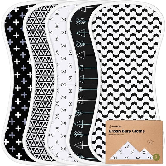 Organic Burp Cloths Baby Boy & Girl - 5-Pack Super Absorbent Cotton Burping Cloths for Babies, Soft & Plush Newborn Spit Up Rags, Infant Towels for Milk Spit Up, Unisex, Large 21" x 10" (MONOS)