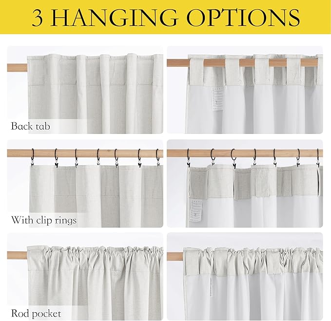 NICETOWN 100% Absolutely Blackout Linen Curtains with Thermal Insulated White Liner, Ivory, W52, 2 Pieces, Back Tab Noise Reducing Textured Linen Look Windows Curtains 90" Length for Classroom