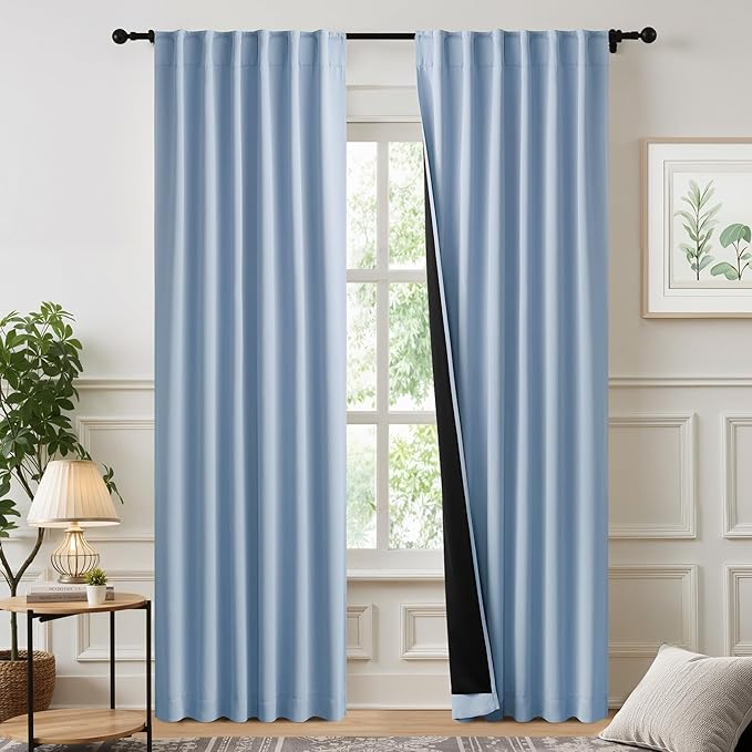 NICETOWN Vintage Blue Full Blackout Curtains, 2 Panels of 52x84 Inch, Thermal Insulated & Energy Efficient Window Treatment, Shading Draperies for Bedroom, Living Room, Rod Pocket Back Tab
