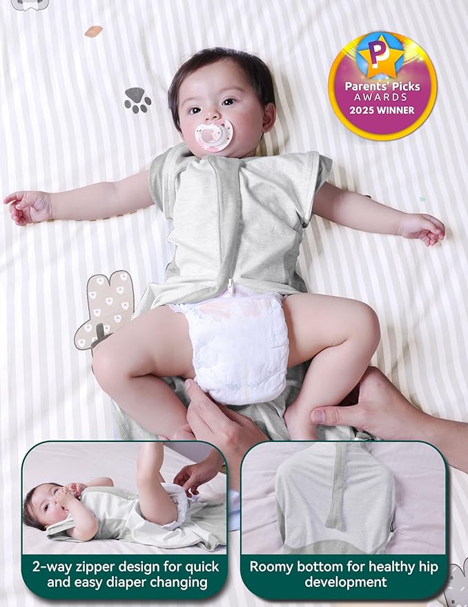 BABELIO Baby Swaddle Temp-Sensing Detachable Zip Sleeves Transitional Arms Up Swaddles 0-3 Months Soft Newborn Sleep Sack Light Gray