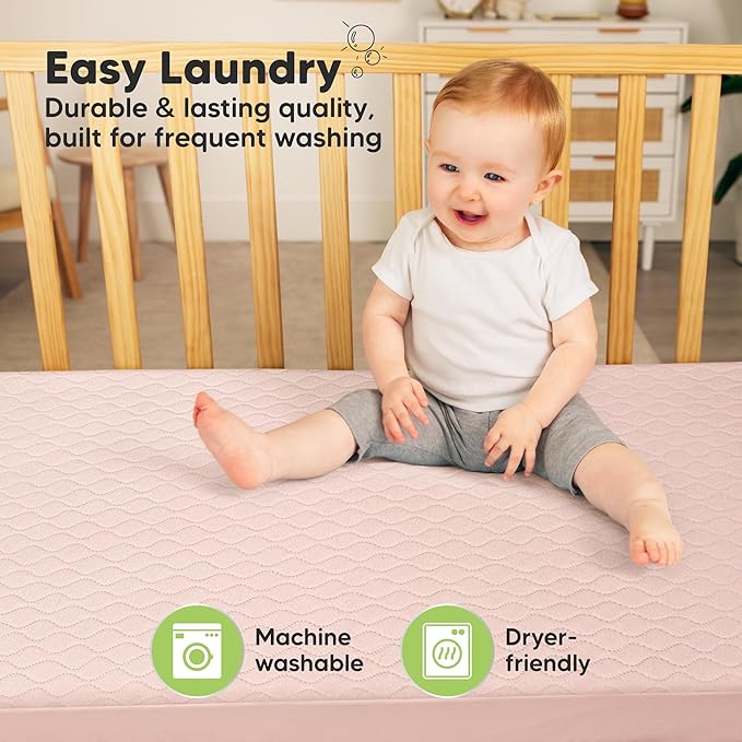 2-Pack Waterproof Crib Mattress Protector Cover Fitted - Quiet Baby Crib Mattress Pad Sheets, 52" x 28" Soft Quilted Cotton Baby Sheet, Machine Washable, Easy Fit, Durable (Cameo/Mavy)