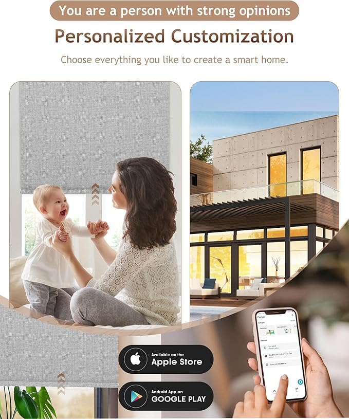 Kincmo Motorized Blinds with Remote,100% Blackout Motorized Roller Shades Work with Apple Homekit,Alexa,Google, Custom Electric Blinds with App,Voice Control (Dual Sided Grey)