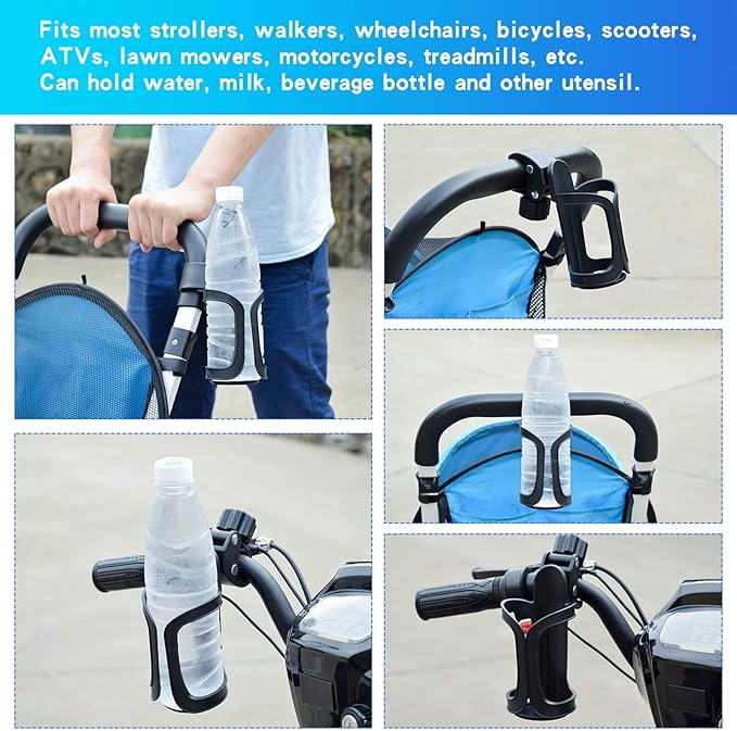 Universal Stroller Cup Holder, Upgrade Cup Holder for Walker, Attachable Bike Water Bottle Holder, Drink Holder Attachment for Wheelchair, Motorcycle, Scooter, Bicycle, Rolling Walker, Trolley