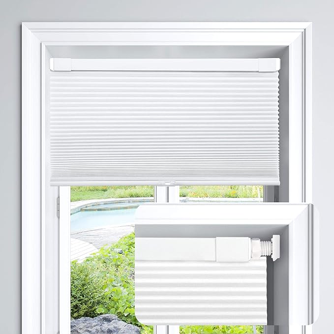 LazBlinds Cordless Cellular Shades, No Tools No Drill Light Filtering Honeycomb Shades Pleated Blinds for Windows, 38.5'' W x 48'' H, White