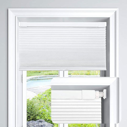 LazBlinds Cordless Cellular Shades, No Tools No Drill Light Filtering Honeycomb Shades Pleated Blinds for Windows, 39'' W x 48'' H, White
