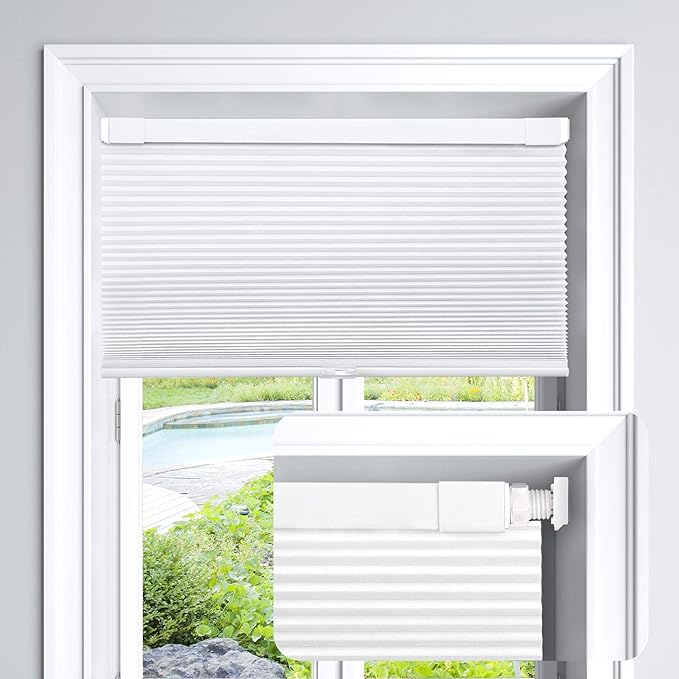 LazBlinds Cordless Cellular Shades, No Tools No Drill Light Filtering Honeycomb Shades Pleated Blinds for Windows, 36'' W x 48'' H, White