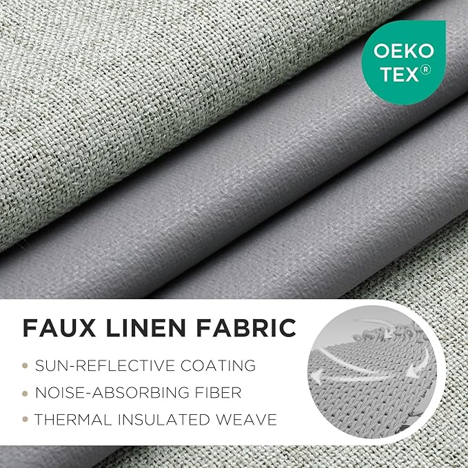 Joydeco Sage Green Blackout Curtains 96 Inches Long, Curtains 96 Inch Length 1 Panel for Bedroom, Thermal Insulated Linen Black Out Curtains with Grommets(100x96, Sage Green)