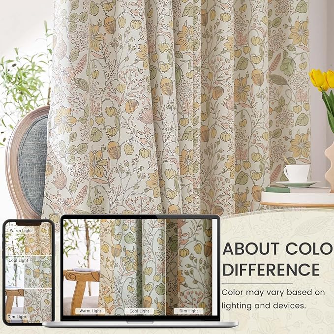 Vangao Yellow Nursery Curtains for Girls Room Easter Floral 100% Blackout Curtains 96 Inch Length Farmhouse Drapes for Bedroom Room Darkening Window Flower Patterned Treatment for Kids Set of 2