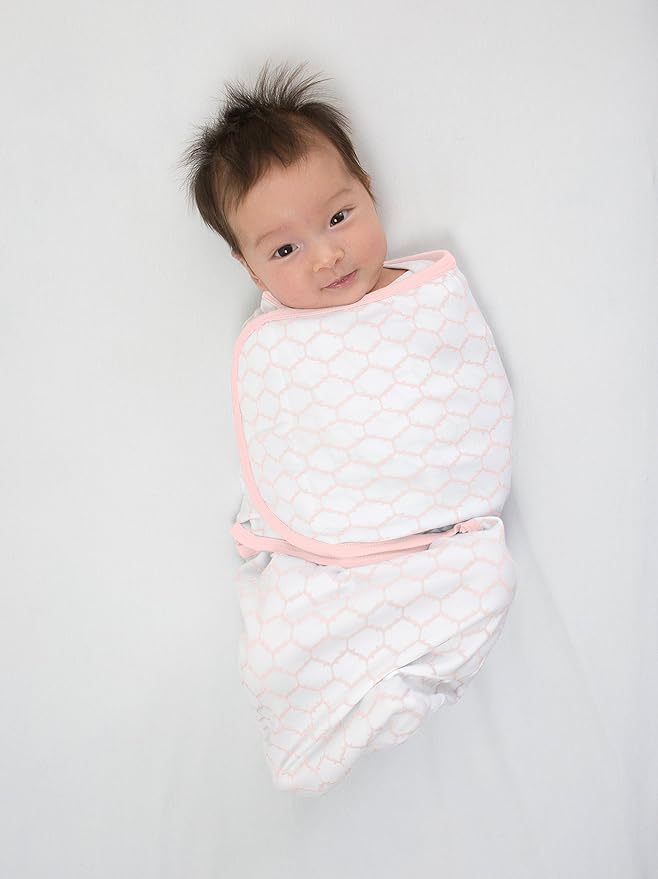 Amazing Baby Swaddle Blanket with Adjustable Wrap, Set of 2, Tiny Bows and Lattice, Pink, Small