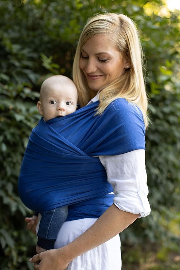 Cuddlebug Hands-Free Baby Carrier - Soft & Stretchy Wrap for Newborn to Toddler 7-35 lbs - One-Size-Fits-All Hip-Healthy Holder (Blue)