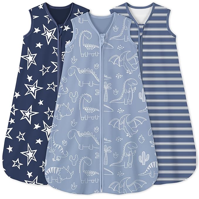 Yoofoss Baby Sleep Sack 6-12 Months 0.5 Tog Wearable Blanket for Baby, 3 Pack 100% Organic Cotton Infant Toddler Sleeping Sack 2-Way Zipper Lightweight Sleep Sack