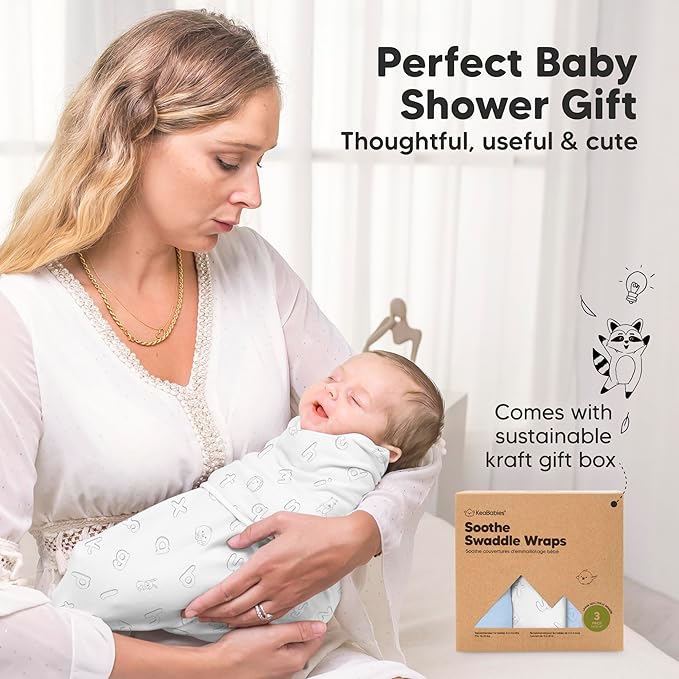3-Pack Organic Baby Swaddle Sleep Sacks - Swaddles for Newborns, Infant 3-6 Months, Baby Girls, Boys, Soft & Snug Newborn Sleep Sack, Nursery Swaddling Blankets (ABC Land Cloud, Large)