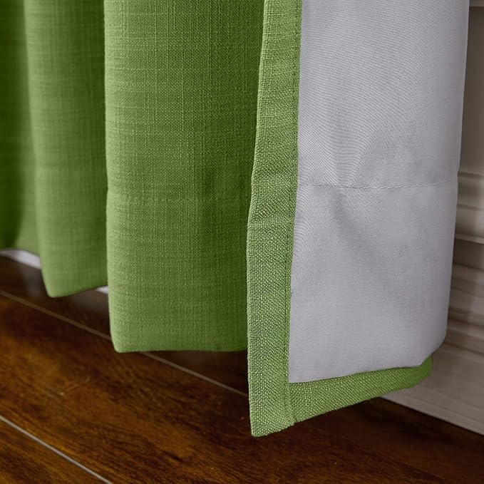 ChadMade 50W x 63L Inch Green Faux Linen Curtain Drapes with Blackout Lining, Room Darkening Antique Bronze Grommet Curtain for Sliding Glass Door Patio Door Living Room (1 Panel)
