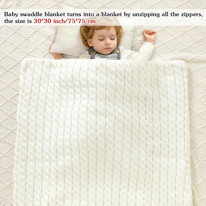 Yanmucy Baby Swaddle Blanket Multifunction Wrap Knitted Sleeping Bag Newborn Baby Receiving Blankets Stroller Wrap for 0-12 Months (Beige)