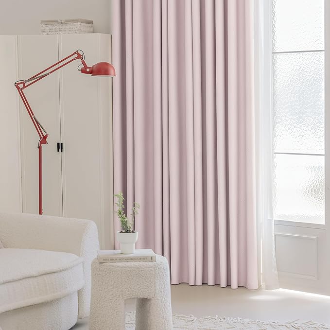 FMFUNCTEX 100% Blackout Curtains for Bedroom, Pale Pink Curtains 84 Inches Long Textured Thermal Insulated Curtains for Living Room Drapes, Black Out Drapery Grommet Room Darkening 2 Panels