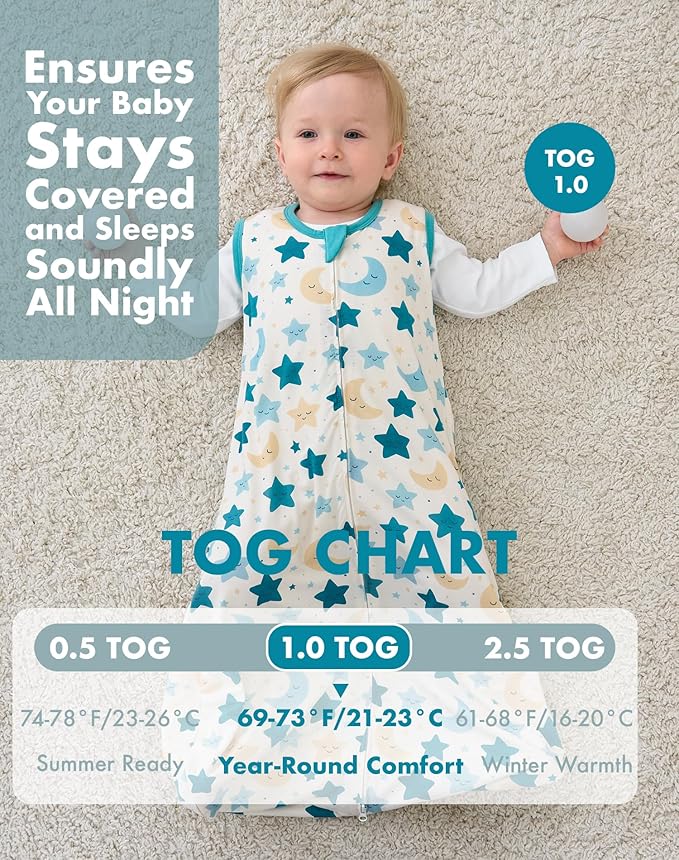 FJORHAL Rayon Made from Bamboo Sleep Sack – TOG 1.0 Soft Wearable Blanket for Infants & Toddlers