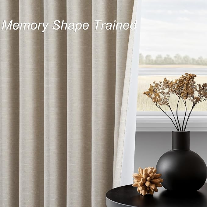 Topfinel Beige White 100% Blackout Curtains 72 Inches Long 2 Panels for Bedroom Natural Linen Heavy Insulated Bay Window Curtains Modern Neutral Drapes for Bedroom/Cabin/Kitchen (W52 x L72)