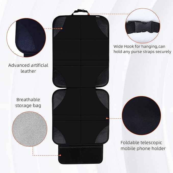 Amooca Car Seat Protector Durable Oxford Fabric and Faux Leather Seat Cover Protection Mat Universal Fit for Vehicles with Mesh Storage Pockets Pure Black Black 2 Pack