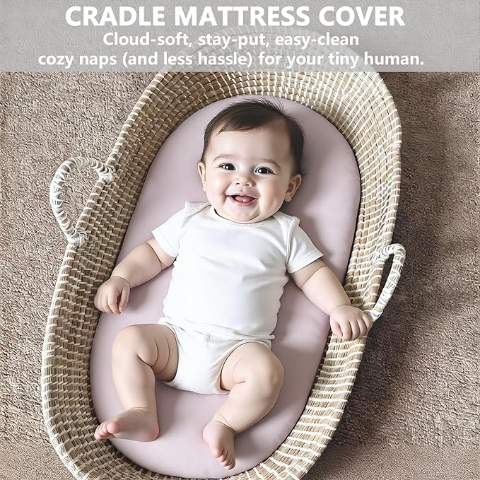 Vegan Leather Bassinet Sheets for Baby, Waterproof Wipeable, Extra Thick & PortableFit for Hourglass Oval Rectangular Cradle Pad Sheets, Standard Cradle Safe Sheets for Baby Boys Girls 32"x16"(Pink)