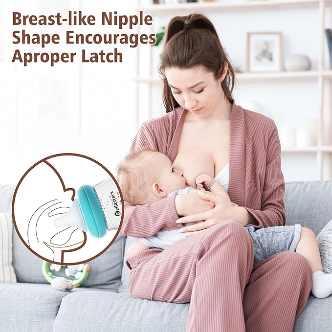 Beilastarx Glass Baby Bottles with Natural Response Nipple Size SS - Anti Colic Baby Bottles Wide Neck Slow Flow Baby Bottle (Multicolor, 4oz (Pack of 2))