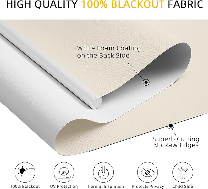ChrisDowa Cordless Blackout Roller Shades for Windows, Thermal Insulated UV Protection Pull Down Shades, Total Blackout Window Blinds for Home, Office, Bedroom, Door (21" W x 72" H, Beige)
