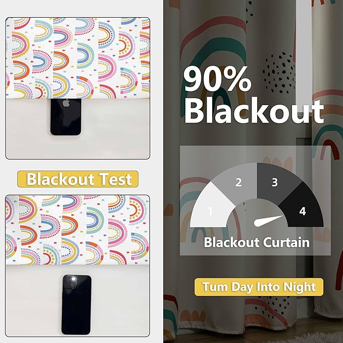 chiinvent Blackout Rainbow Curtains for Kids Cute Rainbow Room Darkening Window Curtains Decorative Cartoon Black Out Curtain for Girls Bedroom Nursery, C3, 52" x 84", 2 Panels (90% Blackout)