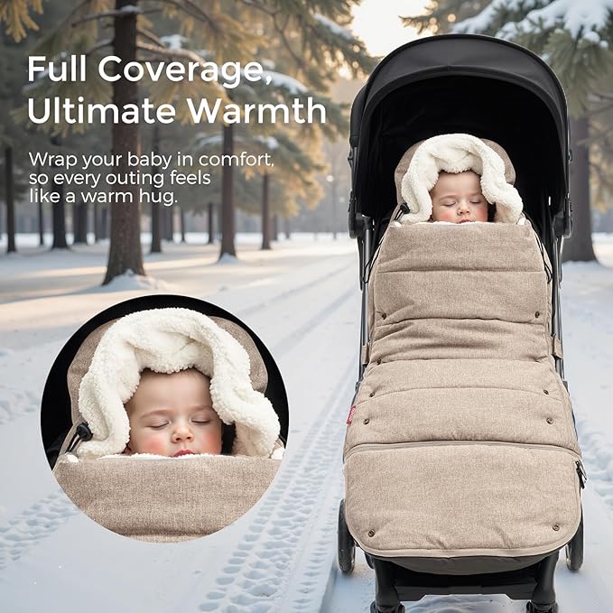 Momcozy Stroller Footmuff Universal | Easily Attaches to Most Strollers | Ultra-Plush,Weather-Proof | Deluxe Warm Stroller Bunting Bag | Extendable Stroller Cover for Winter | Adjustable Buckle