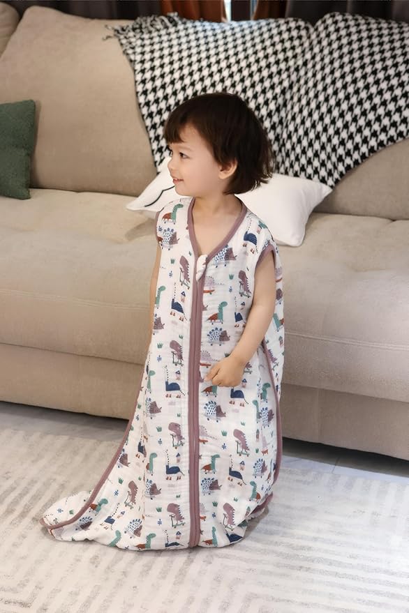 TADO MUSLIN Baby Sleep Sack 2-4 T Baby Wearable Blanket 100% Organic Cotton 0.5 TOG Toddler Sleep Sacks 2- Way Zipper Soft 4 Layers Muslin 2T 3T 4T Dinosaur
