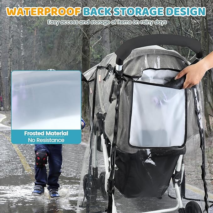 IvyWind Stroller Rain Cover for Double Tandem Stroller, Universal Size Weather Shield for Stroller, Breathable Double Stroller Cover for All-Weather Protection from Rain Snow Dust