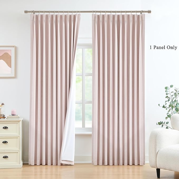 WEST LAKE 102 Inches Pink Bailey Pinch Pleat Blackout Curtains with Liner,Modern Linen Textured Drapes for Bedroom Living Room Patio,Room Darkening Window Treatment with Backtabs,60" Wx102 L,1 Panel