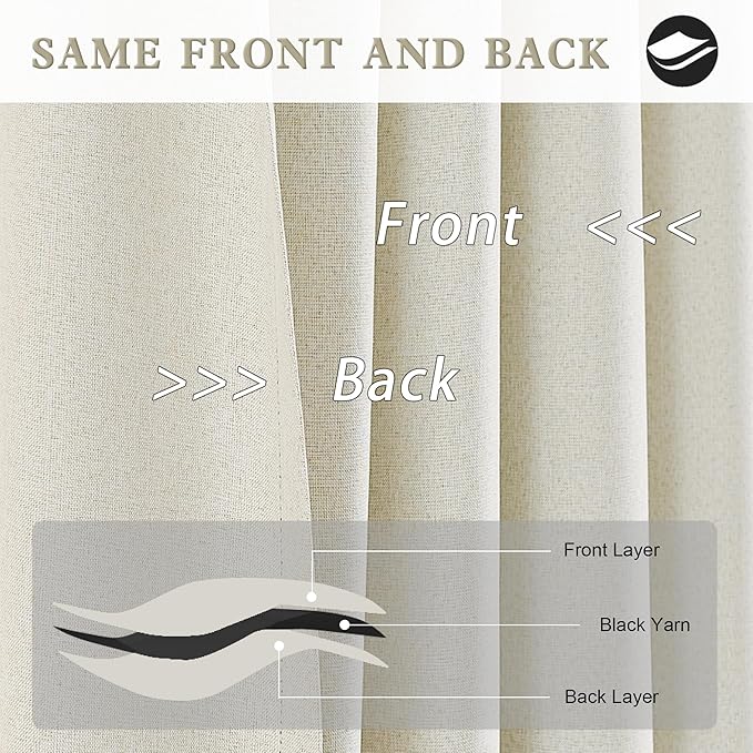 DUALIFE 90 Inch Faux Linen Textured Curtains Blackout for Bedroom 2 Panels,Pinch Pleated Rod Pocket/Back Tab/Hook Belt Thermal Insulated Drapes for Cottage Urban,50x90 Inch Nartural Birch
