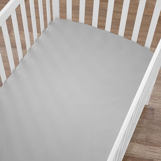 American Baby Company 4 Pack Fitted Crib Sheets 28" x 52", Soft Breathable Neutral 100% Cotton Jersey Sheet, Gray Zigzag/Aqua Whale/Gray/White, for Boys and Girls, Fits Crib and Toddler Bed mattresses