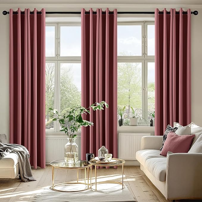 MIULEE Dusty Rose Blackout Curtains for Bedroom Living Room 72 Inches Long 2 Panels, Thermal Insulated Room Darkening Drapes Solid Grommet Noise Reduction Light Blocking Window Treatments 40x72 Inch