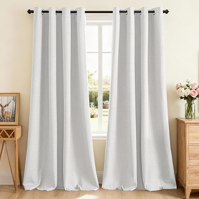 PrinceDeco Blackout Curtains for Bedroom – 100% Light Blocking Thermal Insulated Curtains 84 inch Length, Noise Reducing Energy Saving Drapes for Living Room,Nursery,2 Panels,55" W x84 L, White