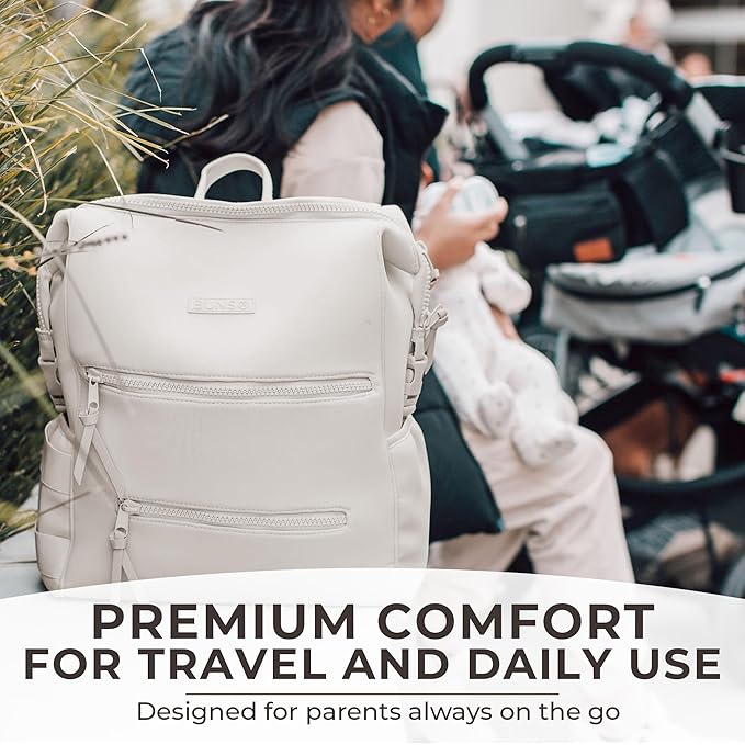 Neoprene Diaper Bag, Minimalist Backpack Diaper Bag with Pouch, Changing Pad, and Stroller Straps, Water Resistant and Lightweight Baby Girl Diaper Bag, Diaper Bag Backpack, Cream