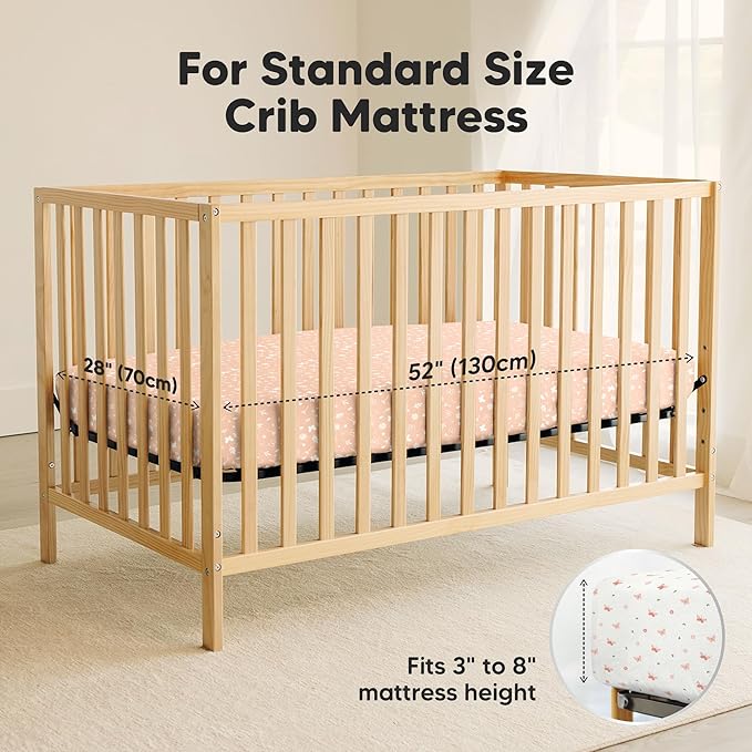 2-Pack Waterproof Crib Sheets for Boys, Girls - 52x28 Fitted Organic Cotton Baby Crib Sheets, Toddler Mattress Protector Cover, Washable, Soft & Durable Baby Bedding Essentials (Butterflies)