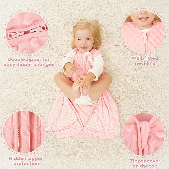 Yoofoss Fleece Baby Sleep Sack 6-12 Months with Plush Dots, TOG 1.5 Baby Wearable Blanket with 2-Way Zipper, Cotton Toddler Sleep Sack Fleece