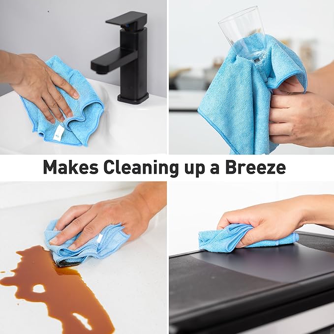WEAWE Blue Microfiber Cleaning Cloth 13"x13", Ultra Soft Absorbent Microfiber Cleaning Rags for Housekeeping Cleaning Supplies, Lint Free Reusable Cleaning Cloths for House Washable, Pack of 12