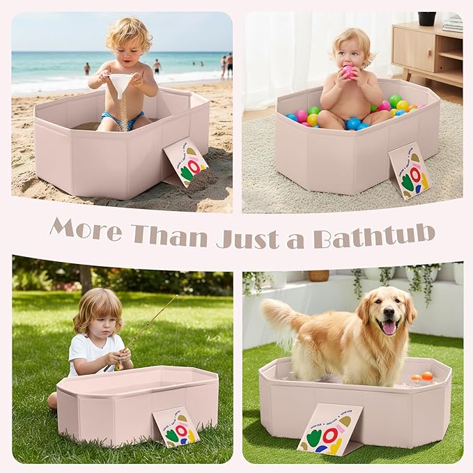 Baby Bathtub for Newborn to Toddlers, Foldable Infants Babies Bath Tub with Non-Slip Base and Drain Plug, Portable Bathtub for Home Outdoor (Ivory, 75-45-25CM)