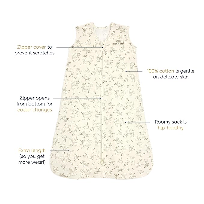 HALO SleepSack, 100% Cotton Wearable Blanket, Swaddle Transition Sleeping Bag, TOG 0.5, Lullaby Forest, Medium, 6-12 Months
