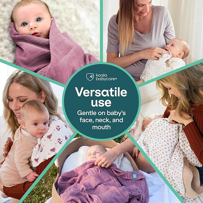 Koala Babycare 5 Pack 20"x10" Muslin Burp Cloths for Baby Boys and Girls - GOTS & Oeko-TEX Cotton Burp Rags for Newborns - Absorbent Neutral Burping Cloths for Feeding - Washable Baby Bibs Essentials