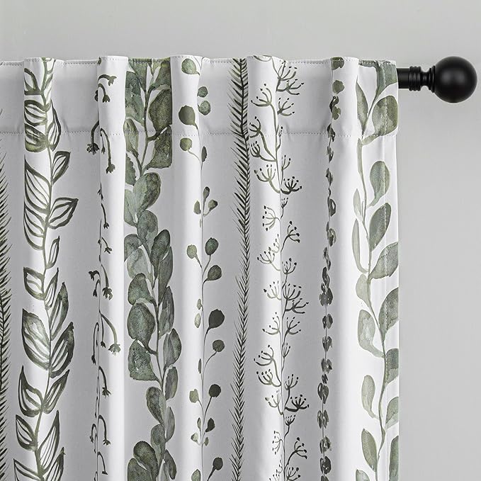 MEETSKY Sage Green Blackout Curtains 72 Inches Long 2 Panels Boho Curtains for Living Room Thermal Insulated Privacy Protection Rod Pocket Drapes for Bedroom, Leaf Print Window Treatment, 50" Wide