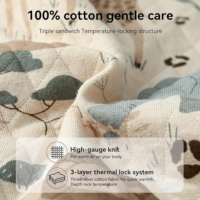 Unnivoll Baby Sleep Sack 0-6 Months 1.5 Tog Baby Wearable Blanket 100% Cotton Fabric Warm Sleeping sack with 2-Way Zipper Quilted for Infant Newborn Tog Apricot Elephant