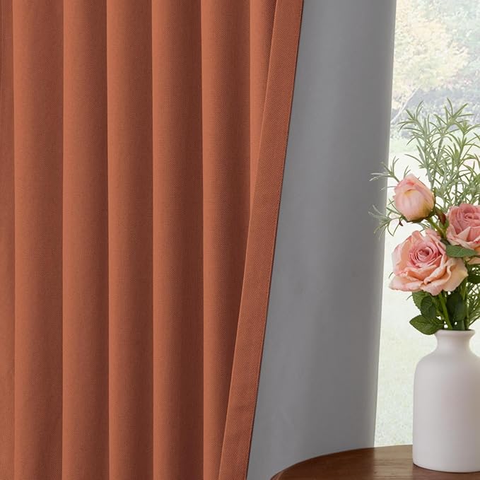 INOVADAY 100% Blackout Curtains for Bedroom, Black Out Curtains 63 Inch Long, Clip Rings Linen Blackout Drapes, Thermal Insulated Room Darkening for Living Room, 2 Panels - Orange,W50xL63
