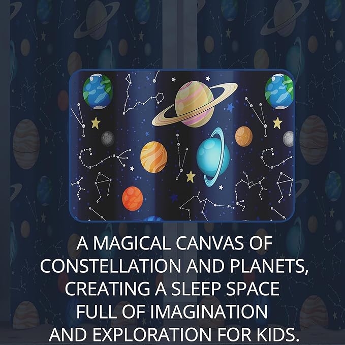 Kids Space Constellation Planets Blackout Curtains - 100% Blackout, Thermal Insulated, Noise Reducing, Perfect for Kids Room and Nursery, 2 Panels (Constellation Planets, W52×L84)