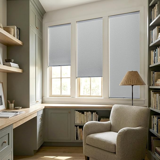 LazBlinds Cordless Cellular Shades, No Tools No Drill Blackout Honeycomb Shades Pleated Blinds for Windows, 26" W x 64" H, Dark Grey